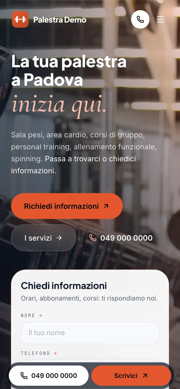 Il sito di Palestra Demo visto dal telefono